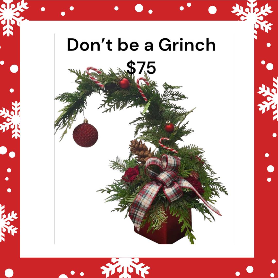 Grinch-Themed Christmas Tree Floral Arrangement - Fun Holiday Gift