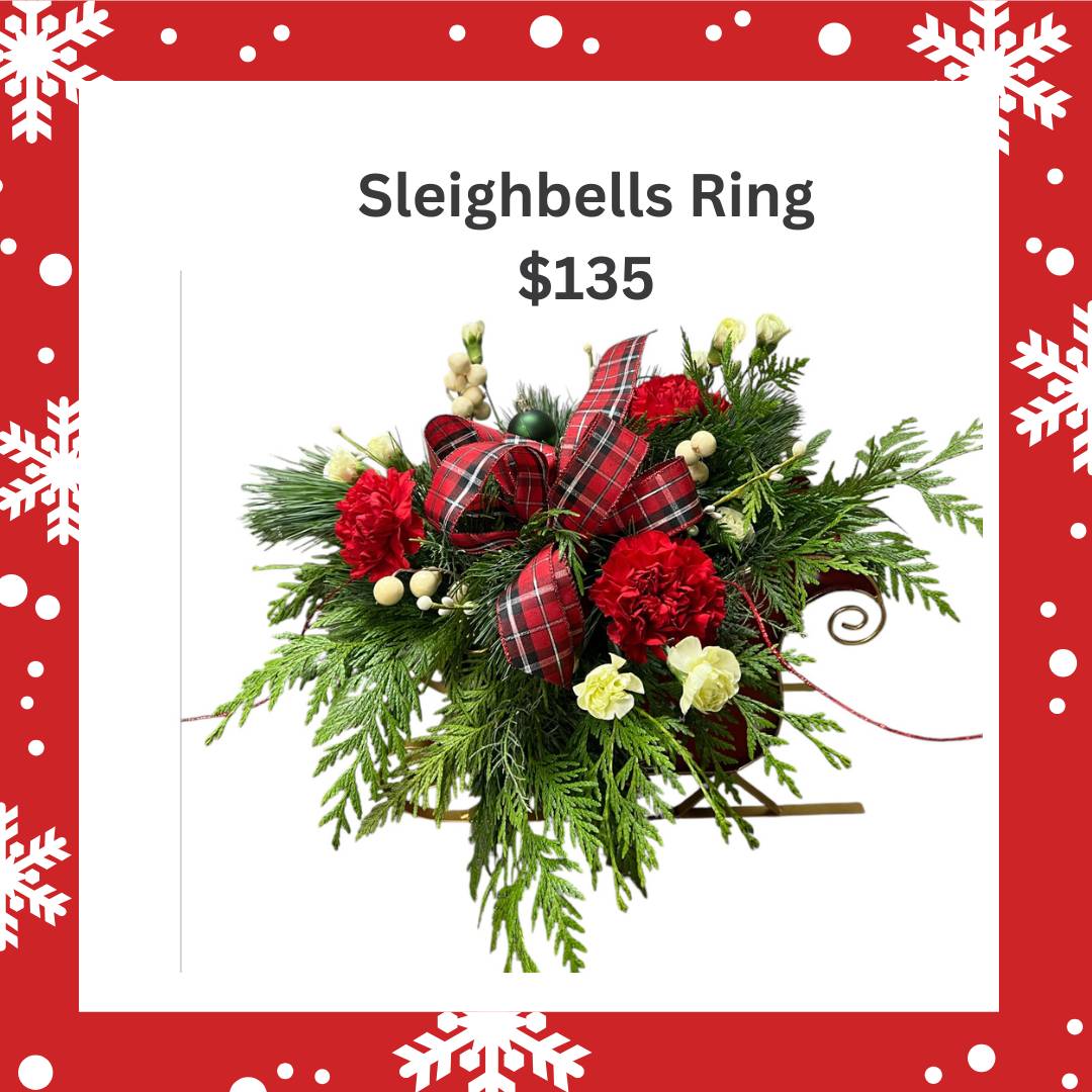 Sleighbells Ring Christmas Floral Arrangement - Festive Holiday Decor