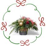 Christmas Ornamental Bowl with greens, flowers and ribbon - Casa de Flores Christmas Workshops