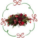 Christmas table arrangement with greens, flowers and ribbon - Casa de Flores Christmas Workshops